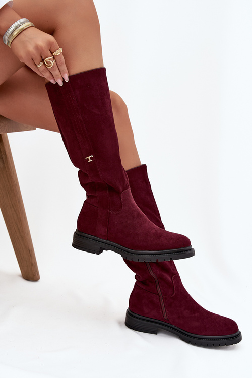 Women's Insulated Boots Flat Heel Eco Suede Bordeaux Delyssa