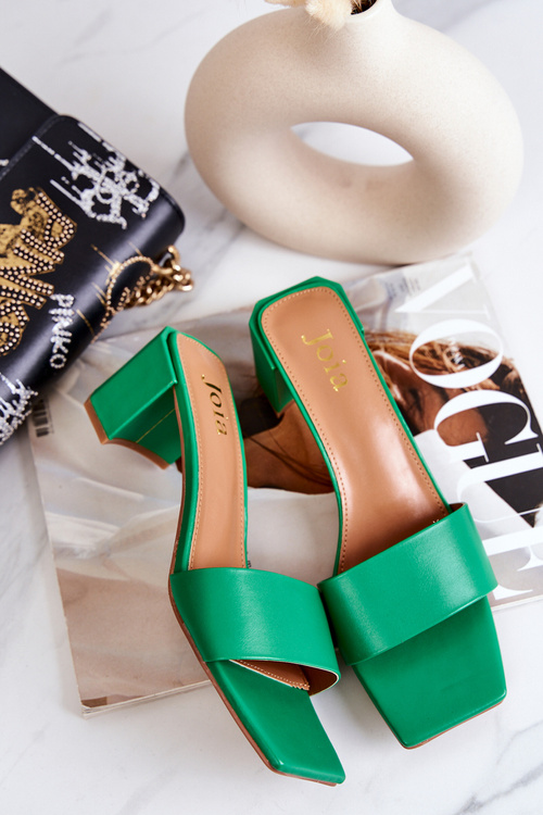 Leather Slippers On High Heel Green Netty