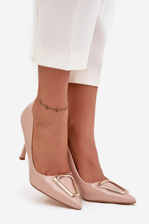 Patent Leather Heels with Gold Detail Beige Paivelle