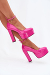 Czółenka Lakierowane Wysoki Obcas Platforma Różowe Nianka 