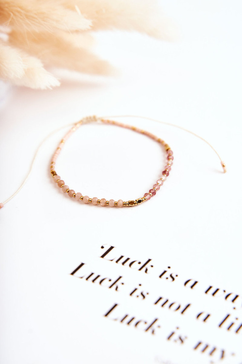 Adjustable Bracelet With Beads Beige-Pink 