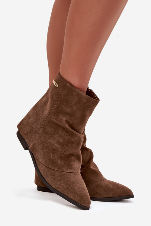 Insulated ankle boots with hidden wedge with turned-up shaft Eco suede brown Tavella
