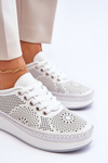 Sportowe Buty Ażur Damskie Skóra Białe Marea