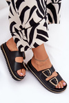 Women's Platform Slippers With Golden Buckles Black Tersele