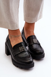 Women's shoes on chunky heel with ornament Black Ranunca