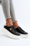 Black Women's Leather Platform Sneakers Pernalia