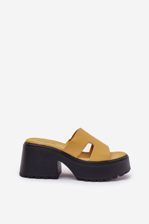 Ladies Platform Slippers With A Chunky Heel Yellow Rizana