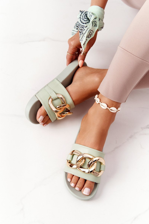 Rubber Slippers With Chain Light Green One Moment