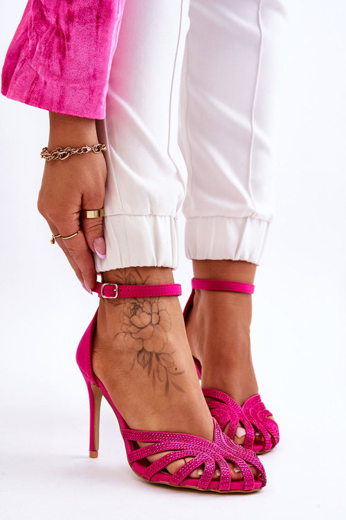 Fashion High Heels With Rhinestones Fuchsia Jaylen 