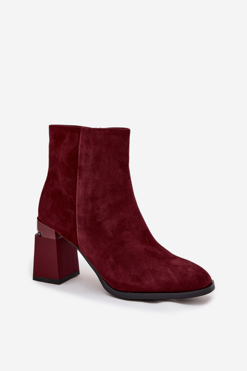 Women's Ankle Boots Made of Natural Suede on Heel Lined D&A CR52-718 Bordeaux
