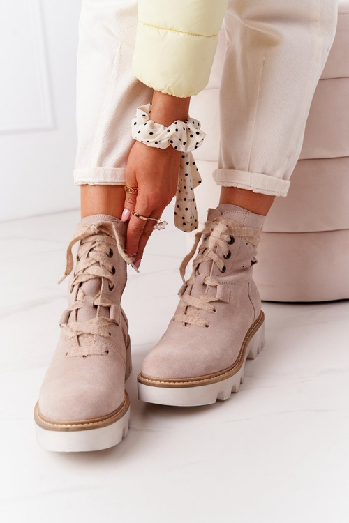 Suede Openwork Boots Maciejka Beige 05033-04