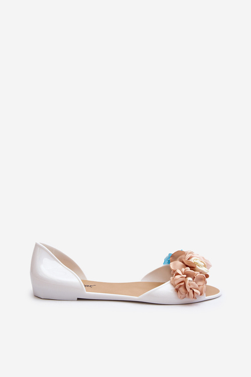 Women's Rubber Ballerina Flats with Flowers White Junikla