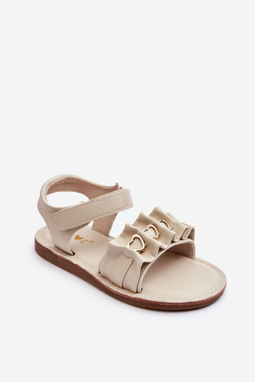 Children's Sandals With Velcro Hearts Beige Havana