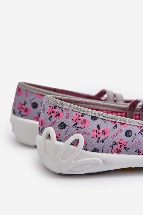 Papcie Baleriny Kotki Szaro-Różowe Befado 116X315