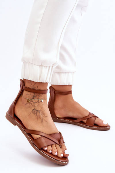 Women's Zipper Flat Flip Flops Brown Rise Up!