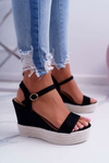 Ladies' Platform Platform Sandals Linen Black Liviana