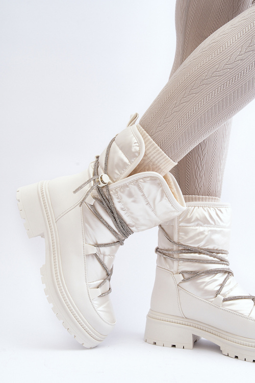 Women's White Snow Boots with Decorative Lacing Rilana