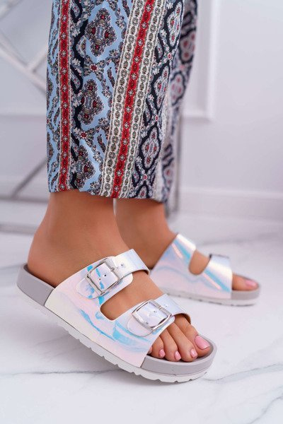 Women's Grey Profiled Iridescent Flip Flops Astramos