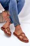 Decorated Flat Women's Sandals Camel Adivrae