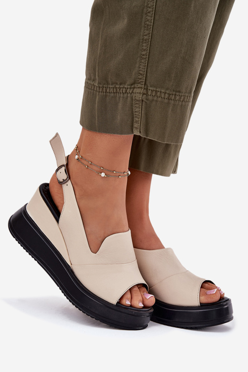 Leather Women's Wedge Sandals Artiker 54C0401 Beige