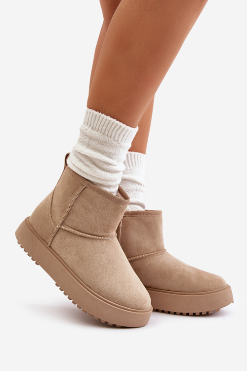 Women's Snow Boots On Platform Made Of Eco Suede Beige Atteria