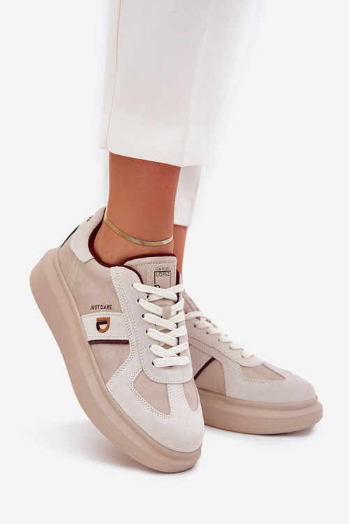 Womens Leather Sneakers On Platform Daniel Lopez Just Dare SS2D4003 Beige