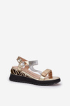 Women's Leather Wedge Sandals D&A CR51-135 Gold-Silver