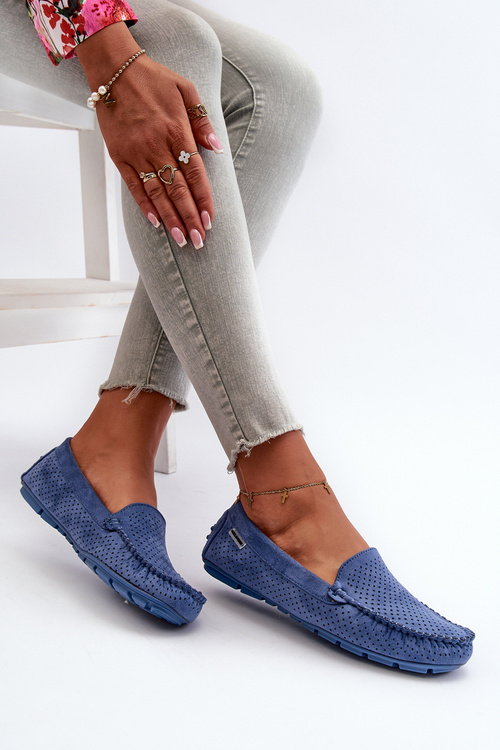 Women's Blue Perforated Moccasins Rasirna