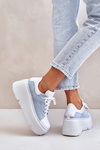 Jeansowe Sneakersy Masywna Platforma Skóra Naturalna Białe Lewski 3586