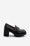Women's shoes on chunky heel with ornament Black Ranunca