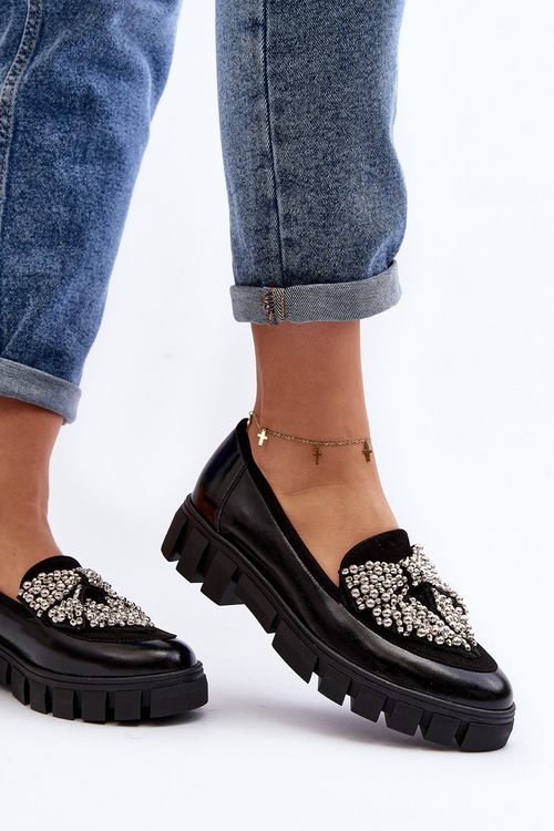 Mokasyny Damskie Lakierowane Czarne Laura Messi 2785