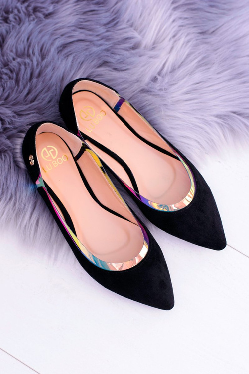 Lu Boo Czarne Transparentne Holograficzne Balerinki w Szpic Lison