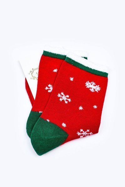 Christmas Cotton Socks In Snowflakes Red
