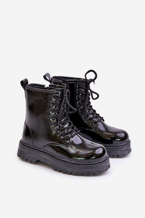 Insulated girls boots lacquered with zipper black Novita