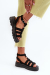 Women's Black Gladiator Sandals Made of Faux Suede Dorameia