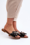 Flat Women's Leather Slippers With Bow Laura Messi 2791 Black