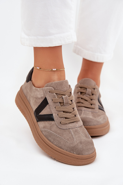 Suede Women's Sneakers On Platform Vinceza 79562 Dark Beige