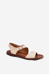 Ladies leather flat sandals Zazoo 3014 beige