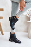 Women's Ankle Boots on Low Heels Insulated with Golden Buckle Black Inomira