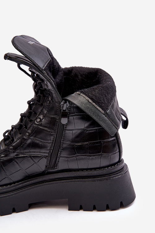 Women's Workery Boots with Decorative Embossing Black Tarolia