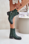 Zazoo 60480 Leather Ankle Boots With Low Heel Insulated Dark Green