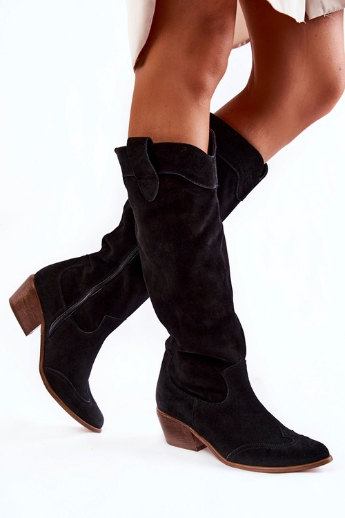 Damskie Kozaki Na Obcasie Czarne Lewski Shoes 3235 