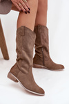 Cowboy Boots Low Heel Made Of Eco Suede Dark Beige Cherrie