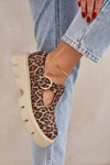 Suede Loafers With Buckle In Leopard Print Zazoo 20183 Brown