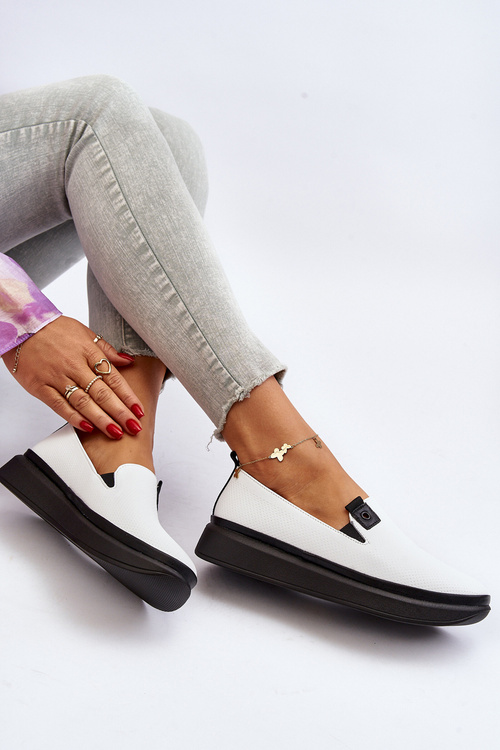 Espadryle Damskie Skóra Platforma Białe Tigera 7897