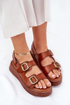 Womens platform and wedge sandals with buckles Camel Genorre
