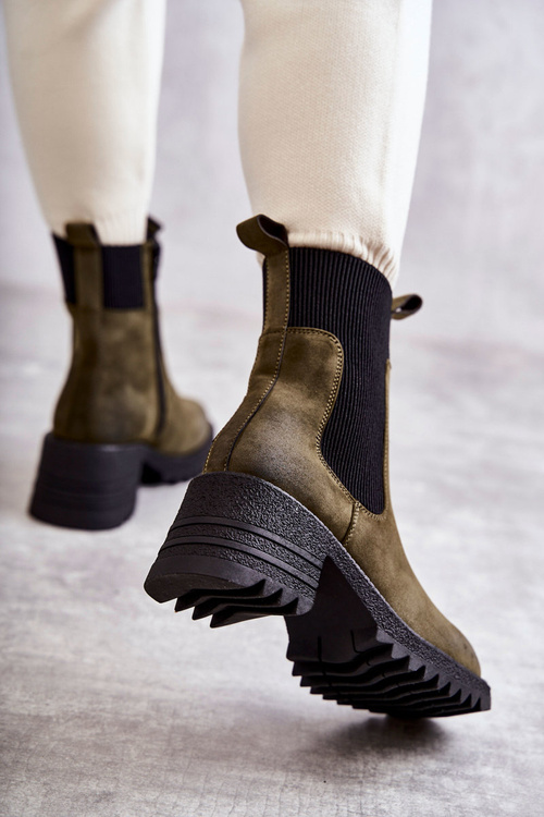 Botki Damskie Ocieplane Obcas Zielone Abella