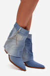 Women's block heel ankle boots with chain denim Ilyana