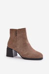 Women's Heeled Ankle Boots with Zipper Dark Beige Tinamar