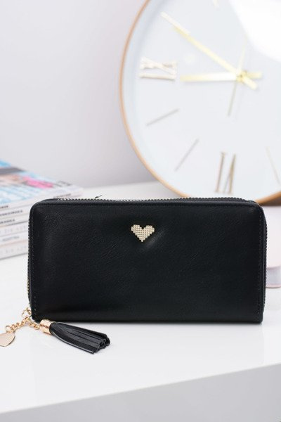 Black Women's Large Wallet Keyring Golden Heart
